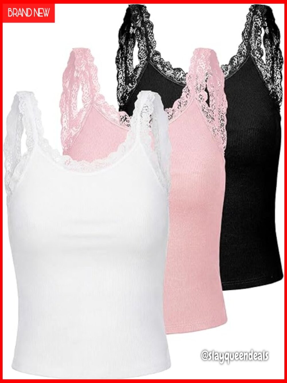 Lace Trim Sleeveless Crop Tank Top Polyester Y2K Fashion